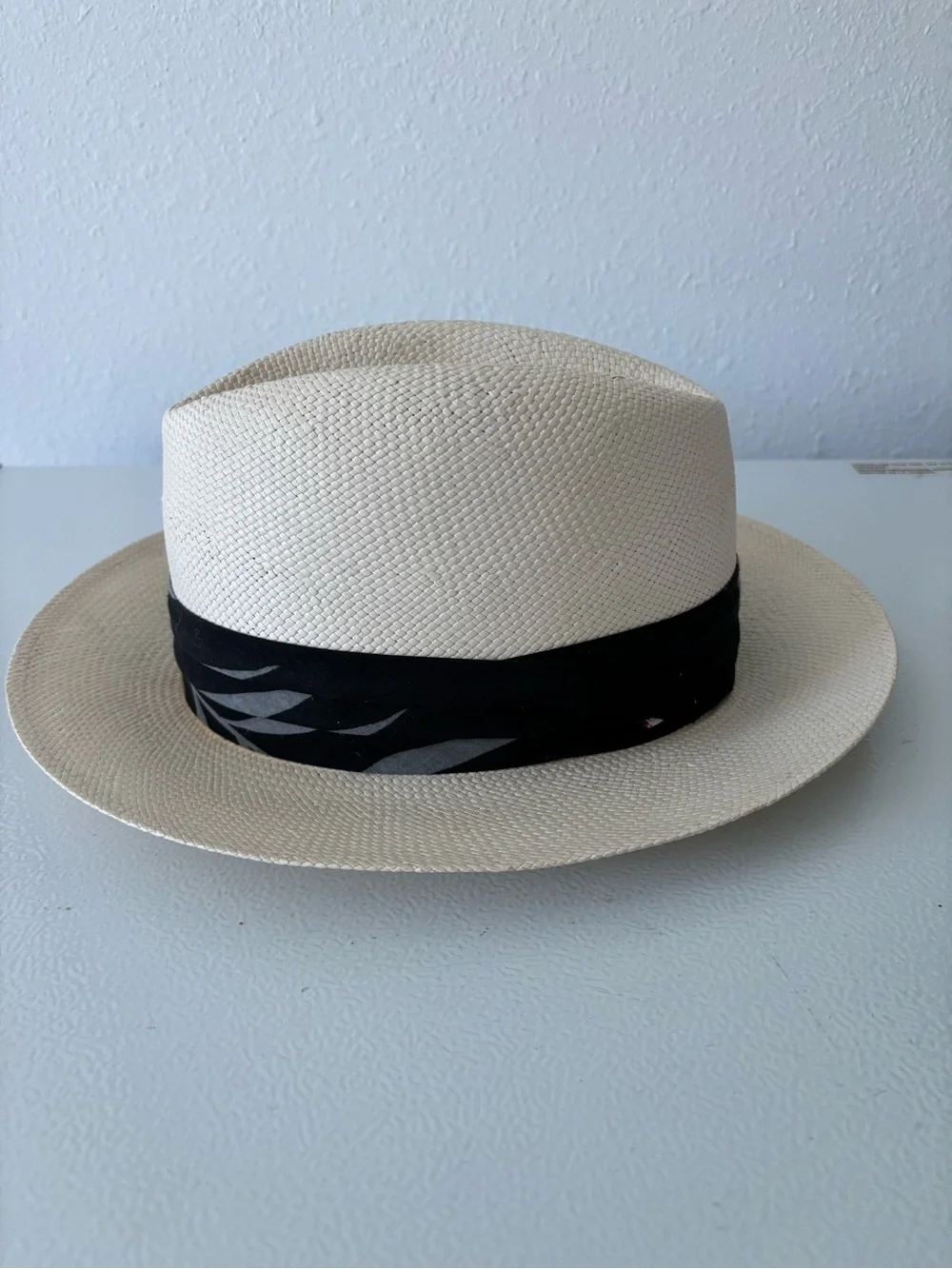 Cream Fedora Hat with Black Patterned Band - Men Grooming